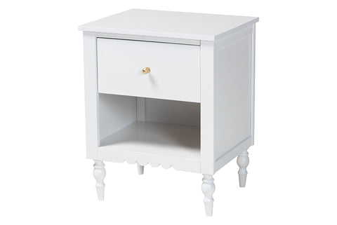 Baxton Studio Roni Modern White Wood 1-Drawer Nightstand with Scalloped Edges