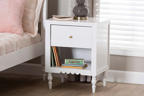 Baxton Studio Roni Modern White Wood 1-Drawer Nightstand with Scalloped Edges