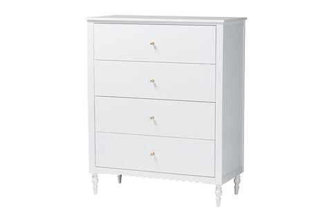 Baxton Studio Roni Modern White Wood 4-Drawer Chest with Scalloped Edges