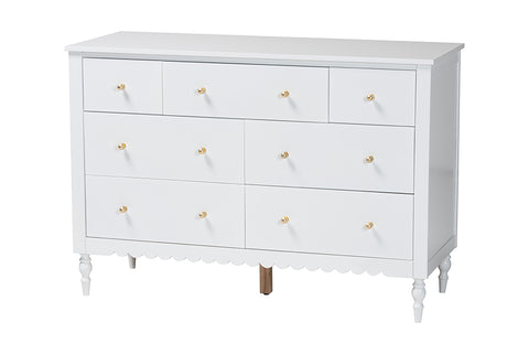 Baxton Studio Roni Modern White Wood 7-Drawer Dresser with Scalloped Edges