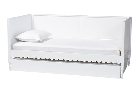 Baxton Studio Roni Modern White Scalloped Wood Twin Daybed with Trundle