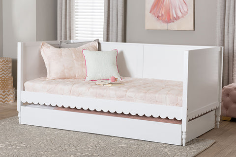 Baxton Studio Roni Modern White Scalloped Wood Twin Daybed with Trundle