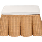 bali & pari Palm Scallop Natural Rattan Ottoman with Cushion - Handwoven Wicker Accent Bench or Footrest for Living Room, Bedroom, or Sunroom Decor, 39" Square