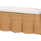 bali & pari Palm Scallop Natural Rattan Ottoman with Cushion - Handwoven Wicker Accent Bench for Living Room, Bedroom or Entryway, Coastal Boho Style Accent Furniture, Rectangle