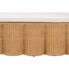 bali & pari Palm Scallop Natural Rattan Ottoman with Cushion - Handwoven Wicker Accent Bench for Living Room, Bedroom or Entryway, Coastal Boho Style Accent Furniture, Rectangle
