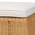 bali & pari Palm Scallop Natural Rattan Ottoman with Cushion - Handwoven Wicker Accent Bench for Living Room, Bedroom or Entryway, Coastal Boho Style Accent Furniture, Rectangle