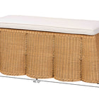bali & pari Palm Scallop Natural Rattan Ottoman with Cushion - Handwoven Wicker Accent Bench for Living Room, Bedroom or Entryway, Coastal Boho Style Accent Furniture, Rectangle