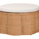 bali & pari Palm Scallop Natural Rattan Ottoman with Cushion - Handwoven Wicker Accent Stool or Footrest for Living Room, Bedroom, or Sunroom, Coastal Boho Style, 32" Round