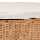 bali & pari Palm Scallop Natural Rattan Ottoman with Cushion - Handwoven Wicker Accent Stool or Footrest for Living Room, Bedroom, or Sunroom, Coastal Boho Style, 32" Round