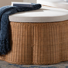 bali & pari Palm Scallop Natural Rattan Ottoman with Cushion - Handwoven Wicker Accent Stool or Footrest for Living Room, Bedroom, or Sunroom, Coastal Boho Style, 32" Round