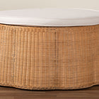 bali & pari Palm Scallop Natural Rattan Ottoman with Cushion - Handwoven Wicker Accent Stool or Footrest for Living Room, Bedroom, or Sunroom, Coastal Boho Style, 32" Round