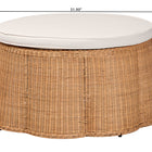 bali & pari Palm Scallop Natural Rattan Ottoman with Cushion - Handwoven Wicker Accent Stool or Footrest for Living Room, Bedroom, or Sunroom, Coastal Boho Style, 32" Round