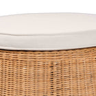 bali & pari Palm Scallop Natural Rattan Ottoman with Cushion - Handwoven Wicker Accent Stool or Footrest for Living Room, Bedroom, or Sunroom, Coastal Boho Style, 26" Round