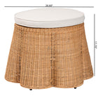 bali & pari Palm Scallop Natural Rattan Ottoman with Cushion - Handwoven Wicker Accent Stool or Footrest for Living Room, Bedroom, or Sunroom, Coastal Boho Style, 26" Round