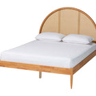 Baxton Studio Wrenley Japandi Oak Brown Wood Queen Bed with Antique Rattan