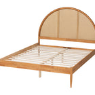 Baxton Studio Wrenley Japandi Oak Brown Wood Queen Bed with Antique Rattan
