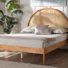Baxton Studio Wrenley Japandi Oak Brown Wood Queen Bed with Antique Rattan