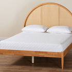 Baxton Studio Wrenley Japandi Oak Brown Wood Queen Bed with Antique Rattan