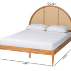 Baxton Studio Wrenley Japandi Oak Brown Wood Queen Bed with Antique Rattan