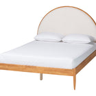 Baxton Studio Dawson Japandi Cream Teddy Fabric and Oak Brown Wood Queen Bed