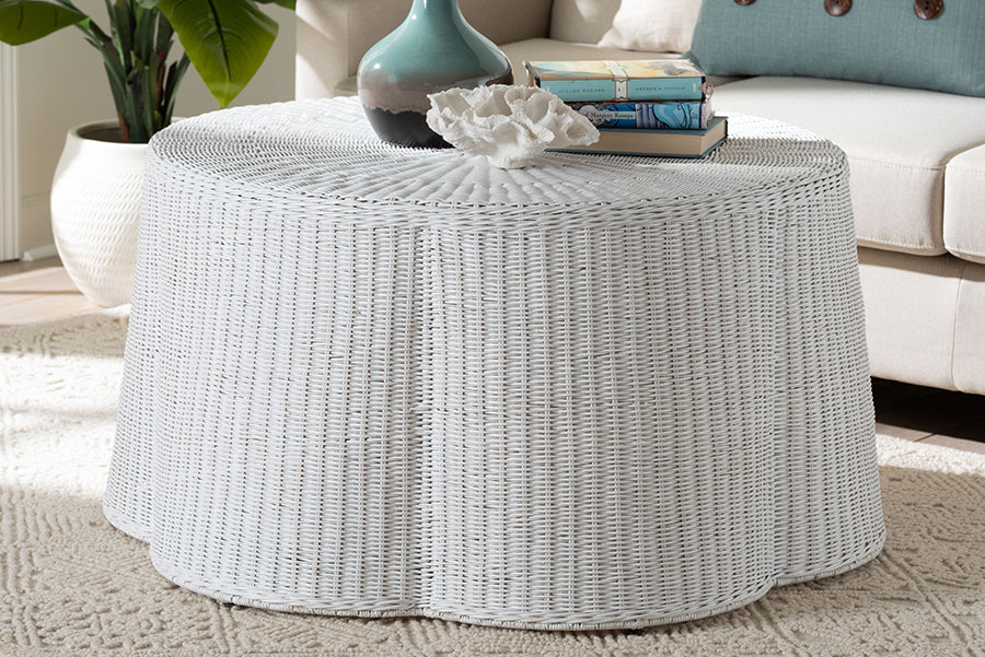 Palm Scalloped Natural Rattan Coffee Table