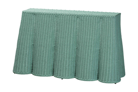 bali & pari Palm Bohemian Seafoam Green Scallop Rattan Console Table