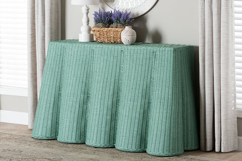 bali & pari Palm Bohemian Seafoam Green Scallop Rattan Console Table