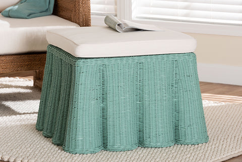 bali & pari Palm Bohemian Seafoam Green Scallop Rattan Ottoman