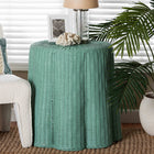 bali & pari Palm Scallop Natural Rattan Console Table - Handwoven Wicker Round Accent Table for Living Room, Sunroom or Foyer Place, Coastal Boho Style in Teal Green