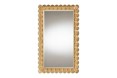 Baxton Studio Vadim Antique Gold Wood Accent Mirror with Seashell Border