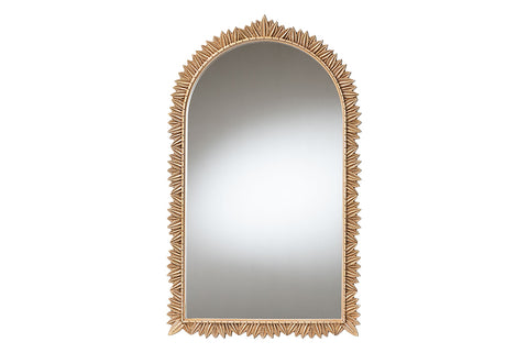 Baxton Studio Caitlin Antique Gold Finished Wood Arch Accent Wall Mirror with Carved Leaf Border