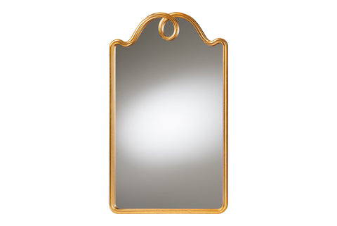 Baxton Studio Eara Gold Wall Mirror with Decorative Top - Elegant Rectangular Accent Mirror for Entryway, Living Room, or Bedroom