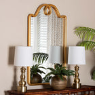 Baxton Studio Eara Gold Wall Mirror with Decorative Top - Elegant Rectangular Accent Mirror for Entryway, Living Room, or Bedroom
