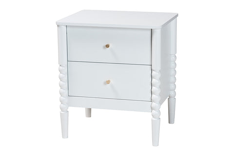 Baxton Studio Lucera Mid-Century White 2-Drawer Bobbin Nightstand