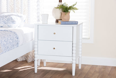 Baxton Studio Lucera Mid-Century White 2-Drawer Bobbin Nightstand