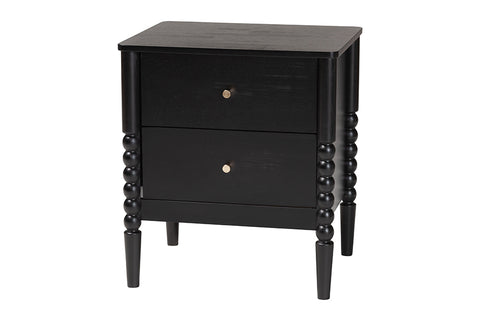 Baxton Studio Lucera Mid-Century Black 2-Drawer Bobbin Nightstand
