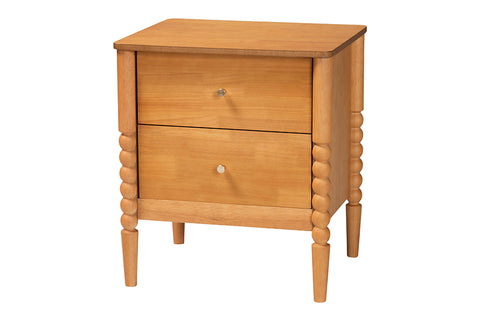 Baxton Studio Lucera Mid-Century Oak Brown 2-Drawer Bobbin Nightstand