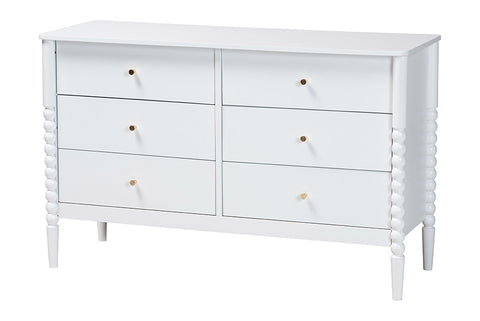 Baxton Studio Lucera Mid-Century White Bobbin Wood 6-Drawer Dresser