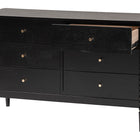 Baxton Studio Lucera Mid-Century Black Bobbin Wood 6-Drawer Dresser