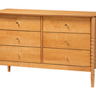 Baxton Studio Lucera Mid-Century Oak Brown Bobbin Wood 6-Drawer Dresser