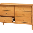 Baxton Studio Lucera Mid-Century Oak Brown Bobbin Wood 6-Drawer Dresser