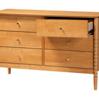 Baxton Studio Lucera Mid-Century Oak Brown Bobbin Wood 6-Drawer Dresser