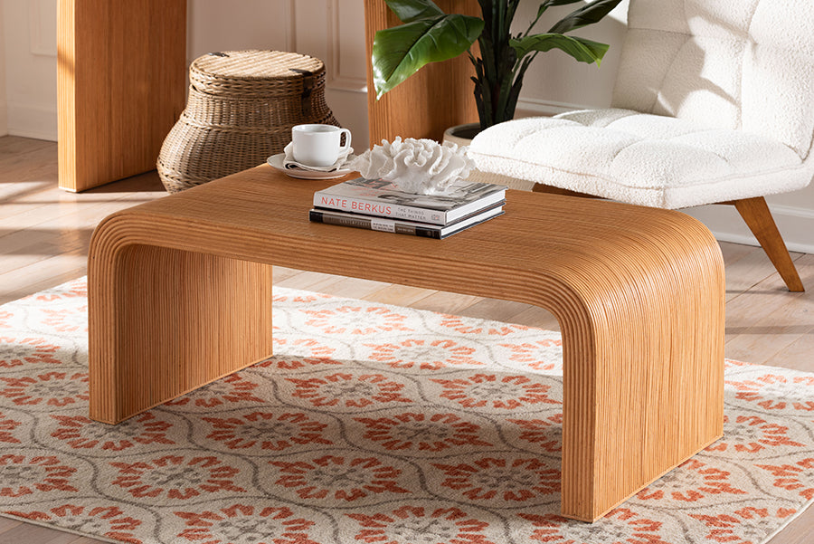 bali & pari Guevara Bohemian Light Honey Fluted Rattan Coffee Table