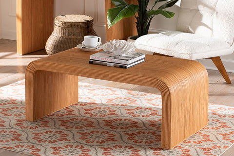 bali & pari Guevara Bohemian Light Honey Fluted Rattan Coffee Table