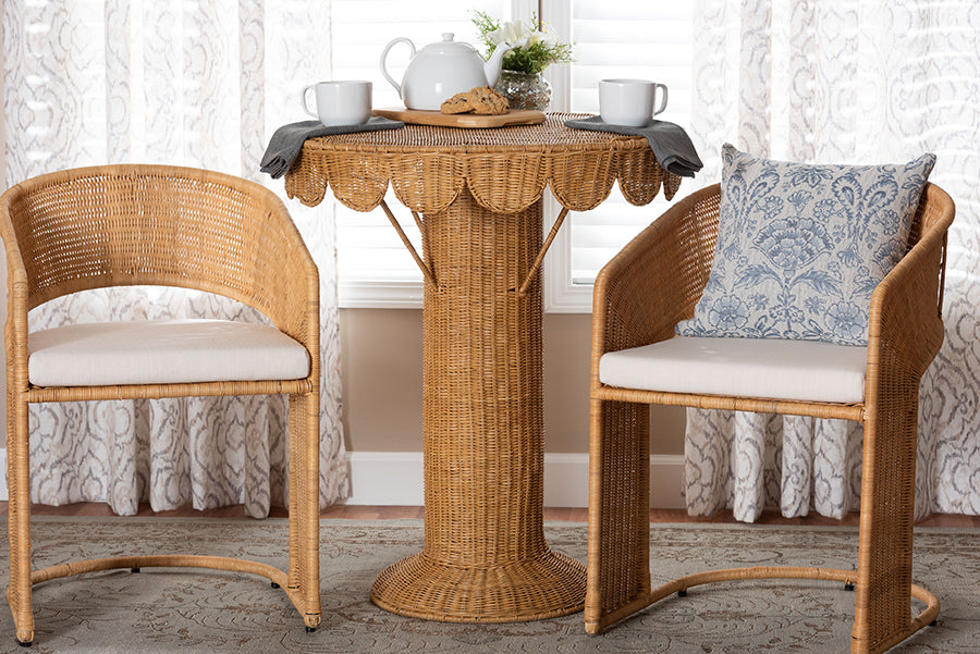 bali & pari Pabla Bohemian Light Honey Rattan Scalloped Console Table