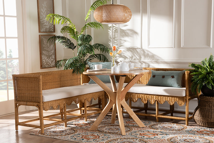 bali & pari Seranay Bohemian Scallop Light Honey Rattan 2-Piece Dining Nook Set
