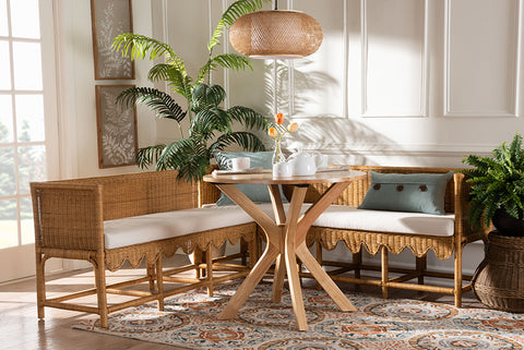 bali & pari Seranay Bohemian Scallop Light Honey Rattan 2-Piece Dining Nook Set