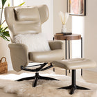 Baxton Studio Elwood Modern Beige Faux Leather 2-Piece Lounge Chair and Footrest Set