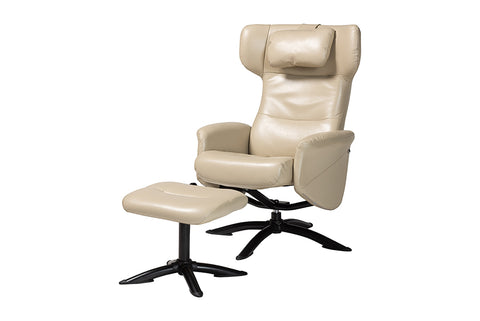 Baxton Studio Elwood Modern Beige Faux Leather 2-Piece Lounge Chair and Footrest Set