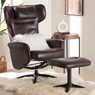 Baxton Studio Elwood Modern Brown Faux Leather 2-Piece Lounge Chair and Footrest Set